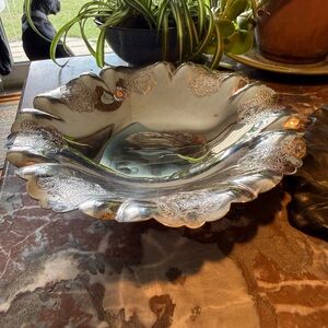 Vintage Scalloped and Engraved Silver Plated Serving Bowl
